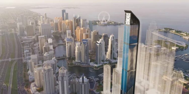 The world's tallest residential clock tower has been unveiled in Dubai Marina